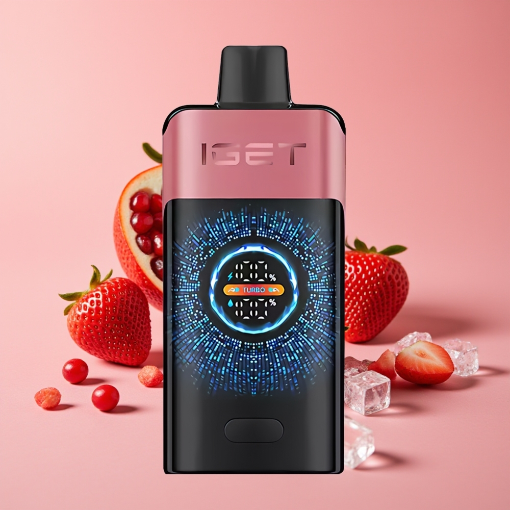 IGET ONE 12000 Puffs Engangs Vape Jordbær Granateis – 2700 mAh, Stor Bøyd Fargeskjerm