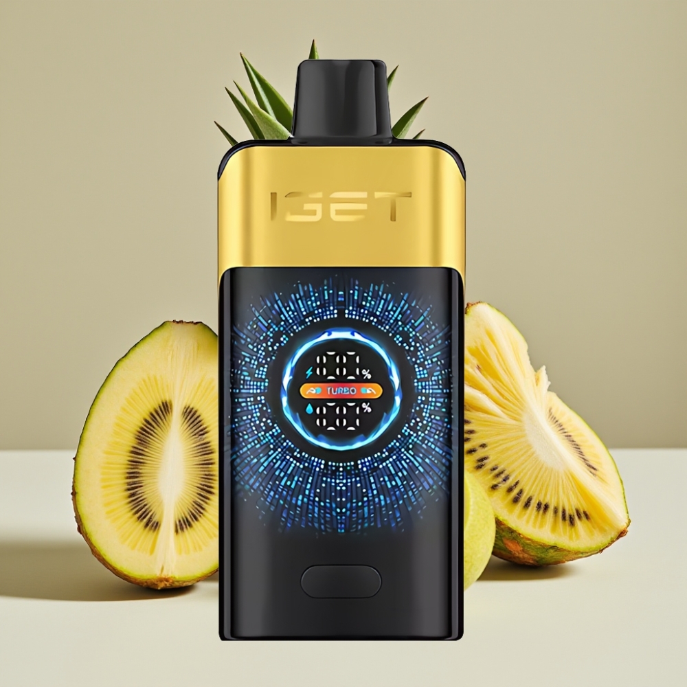 IGET ONE 12000 Puffs Engangsvaper Kiwi Ananas med 2700 mAh Batteri og Stort Bøyd Fargeskjerm