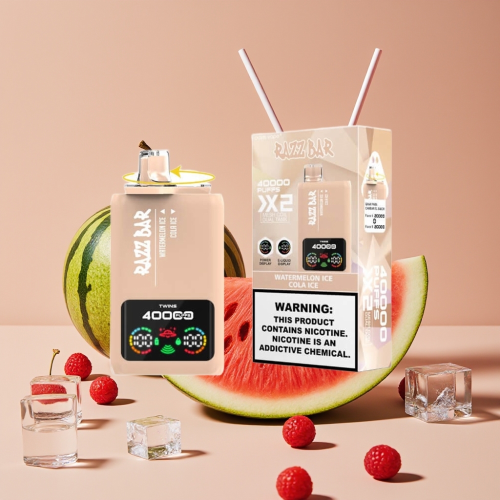 Razz Bar 40000 Puffs Disposable Vape VANNMELON IS & COLA IS med Skjermvisning, Mesh Coil og Type-C Lading