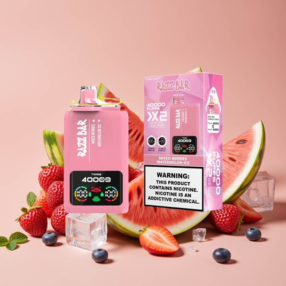 Razz Bar 40000 Puffs Engangsdamp Blandede Bær & Vannmelon Is Strømskjerm 650mAh Type-C