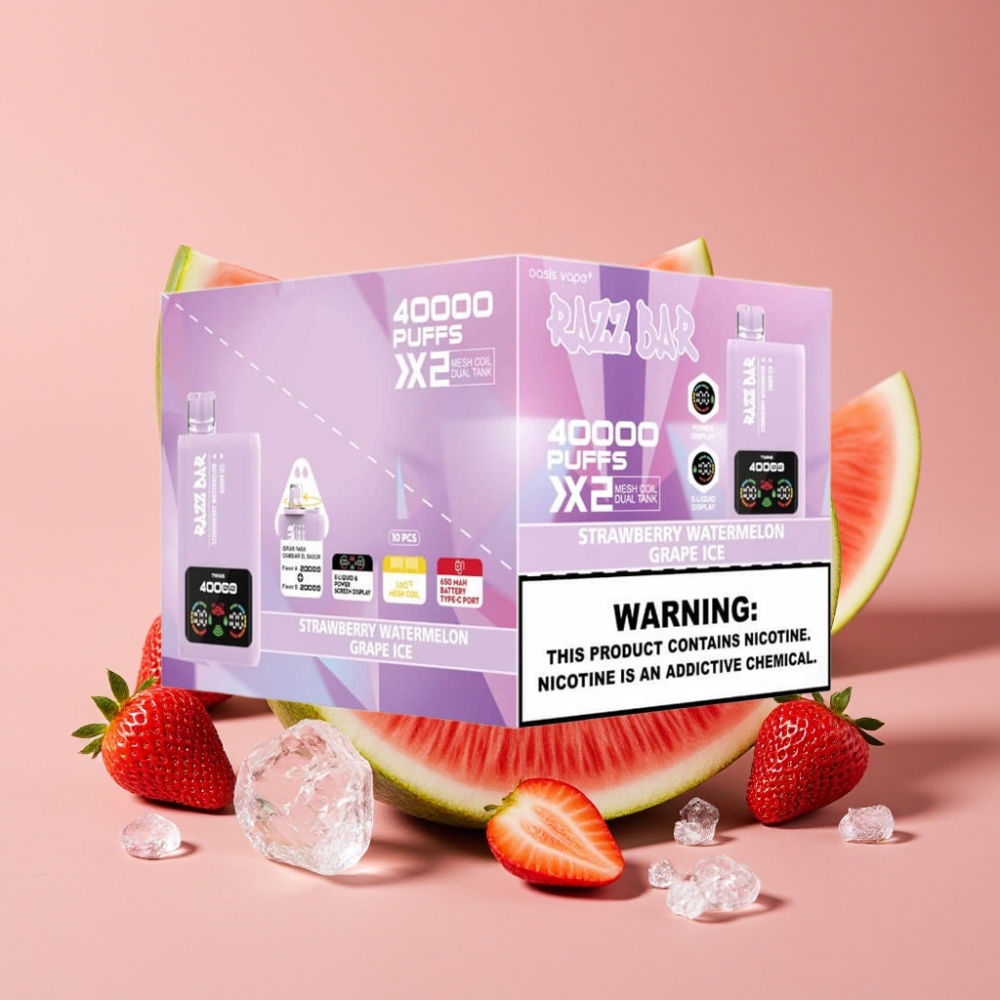 Razz Bar 40000 Puffs Skjerm Type-C Jordbær Vannmelon & Drue Is