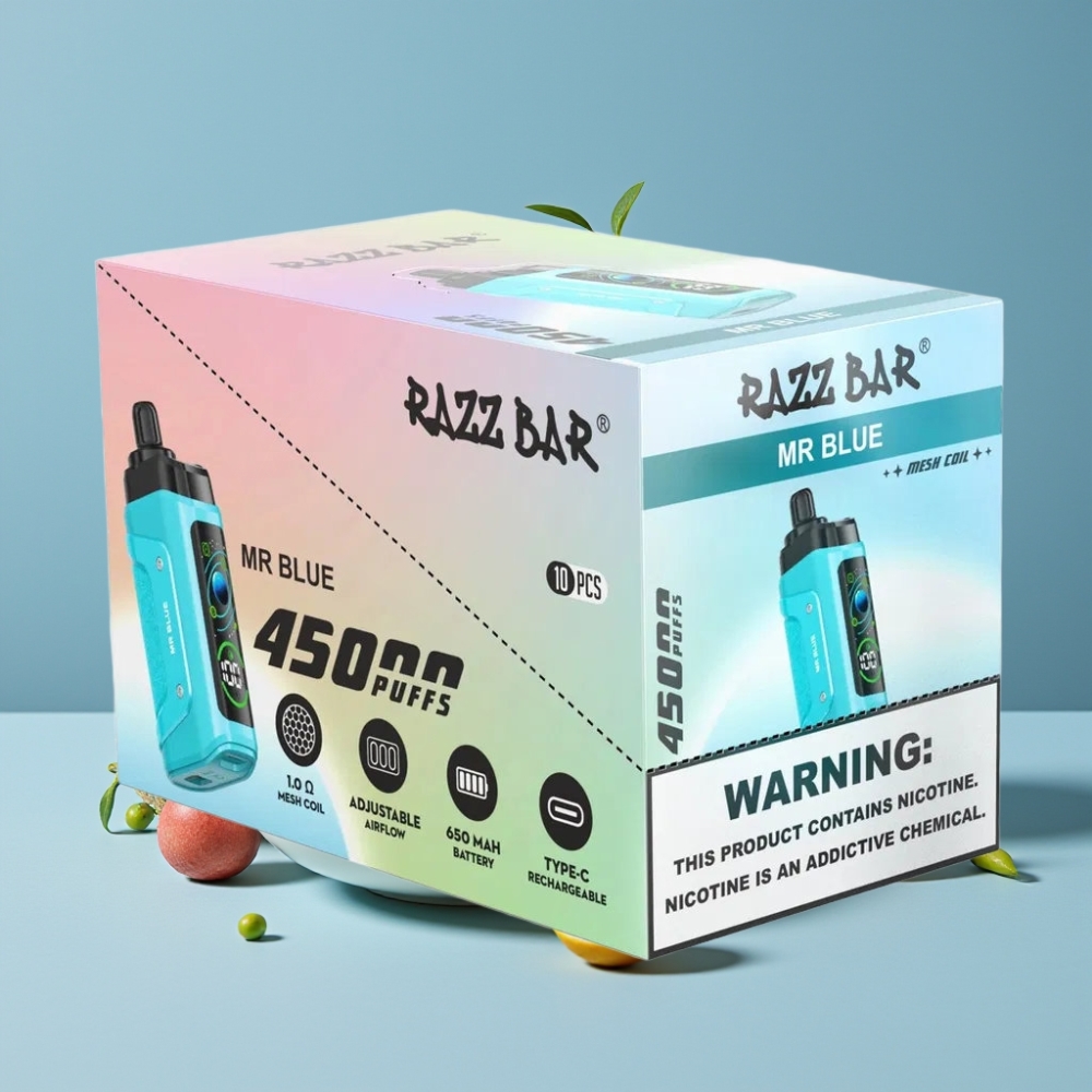Razz Bar 45000 Puffs Engangs Vape Herr Blå – Justerbar Luftstrøm, Type-C, 20 mg/ml Nikotin