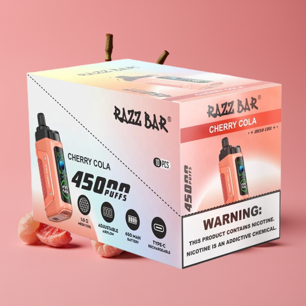 Razz Bar 45000 Puffs Engangs Vape Kirsebær Cola Justerbar Luftstrøm Type-C