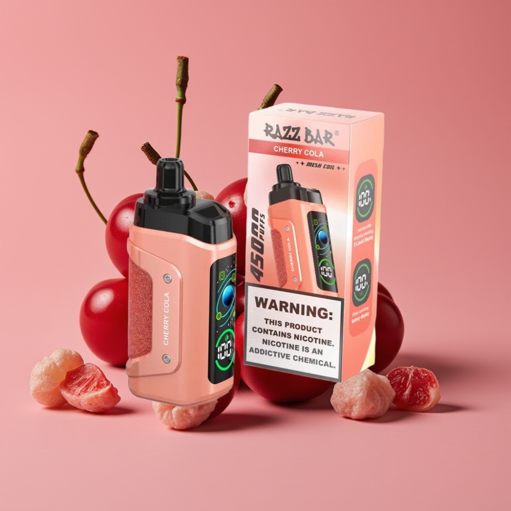 Razz Bar 45000 Puffs Engangs Vape Kirsebær Cola Justerbar Luftstrøm Type-C