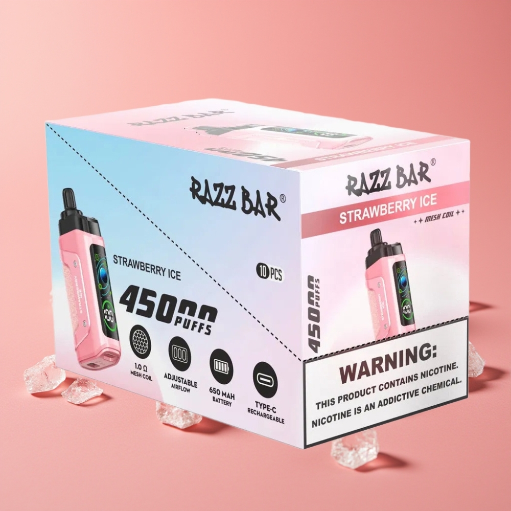 Razz Bar 45000 Puffs Engangsdamp Jordbæris Med Justerbar Luftstrøm og Type-C-Lading