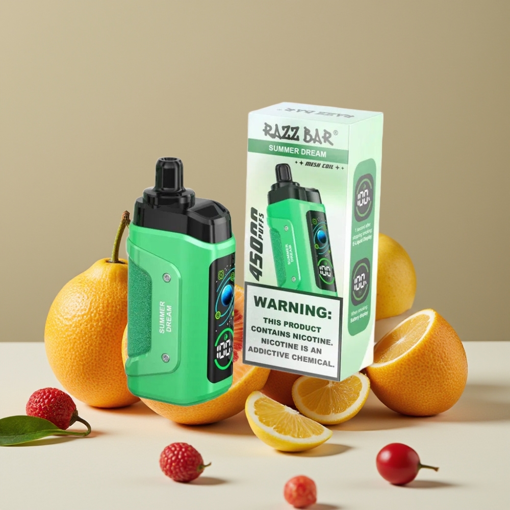 Razz Bar 45000 Puffs Engangsdamp Sommerdrøm Mesh Coil Justerbar Luftstrøm Type-C Lading 20 mg/ml Nikotin