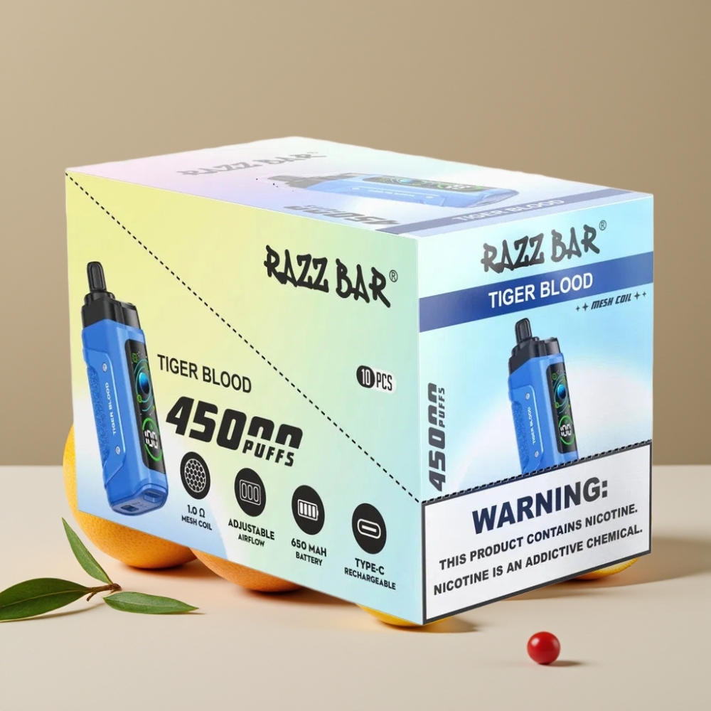 Razz Bar 45000 Puffs Engangsdamp Tigerblod Justerbar Luftstrøm Type-C