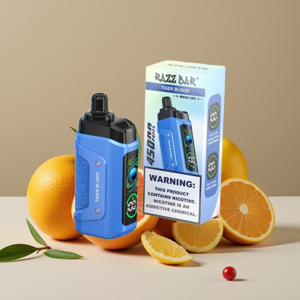 Razz Bar 45000 Puffs Engangsdamp Tigerblod Justerbar Luftstrøm Type-C