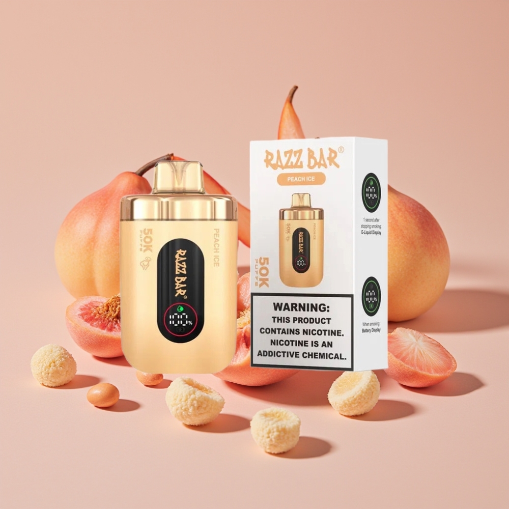 Razz Bar 50K Puffs Engangs Vape Fersken Is med 650 mAh Batteri og Type-C
