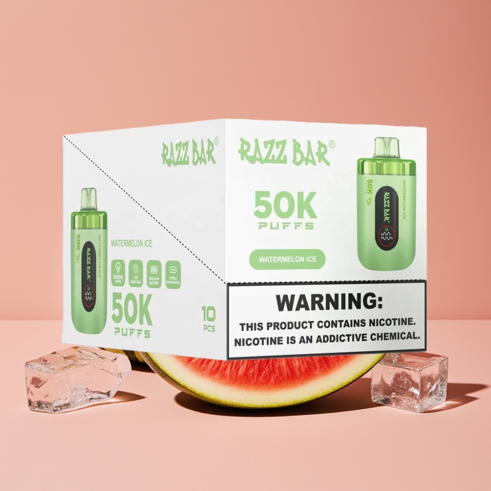 Razz Bar 50K Puffs Engangsvaper Vannmelon Is Mesh Coil 650 Mah Type-C 2% Nikotin