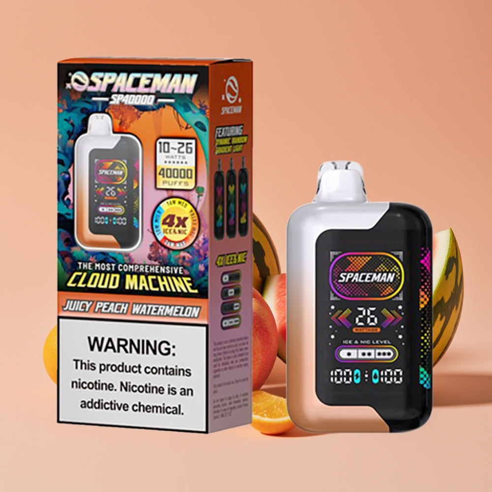 SMOK Spaceman SP40000 Zero Nikotin Engangsdamp med 20ml Saftig Fersken Vannmelon, 1000mAh, Skjerm
